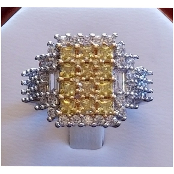 Genuine 3.6ct Yellow Citrine/White Sapphire Ring - Picture 1 of 5